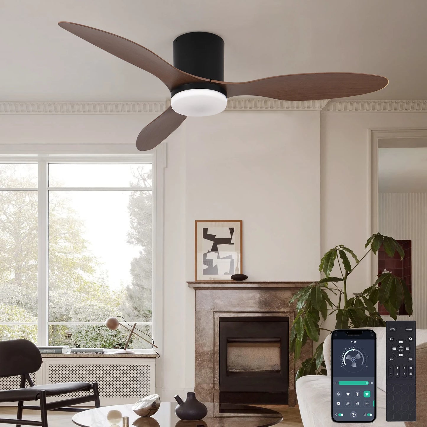 42 inch LED light, DC motor, modern ceiling fan, kitchen, living room, dining room, household high air volume, remote control pe