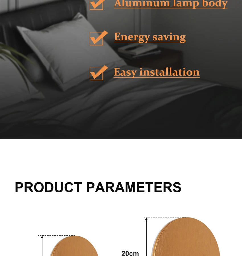 Modern Round Wall Lamp 15cm/20cm LED Black/White/Gold Aluminum Acrylic Light Fixture Easy Install for Living Room Bedroom 