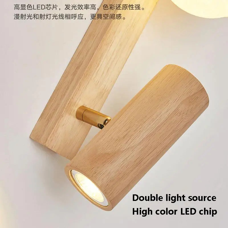 Nordic Cream Wind Wood Wall Lamp Log Bedroom Bedside Reading Lamp Rotatable Spotlight Living Room Ball Wall Sconce Home Decor