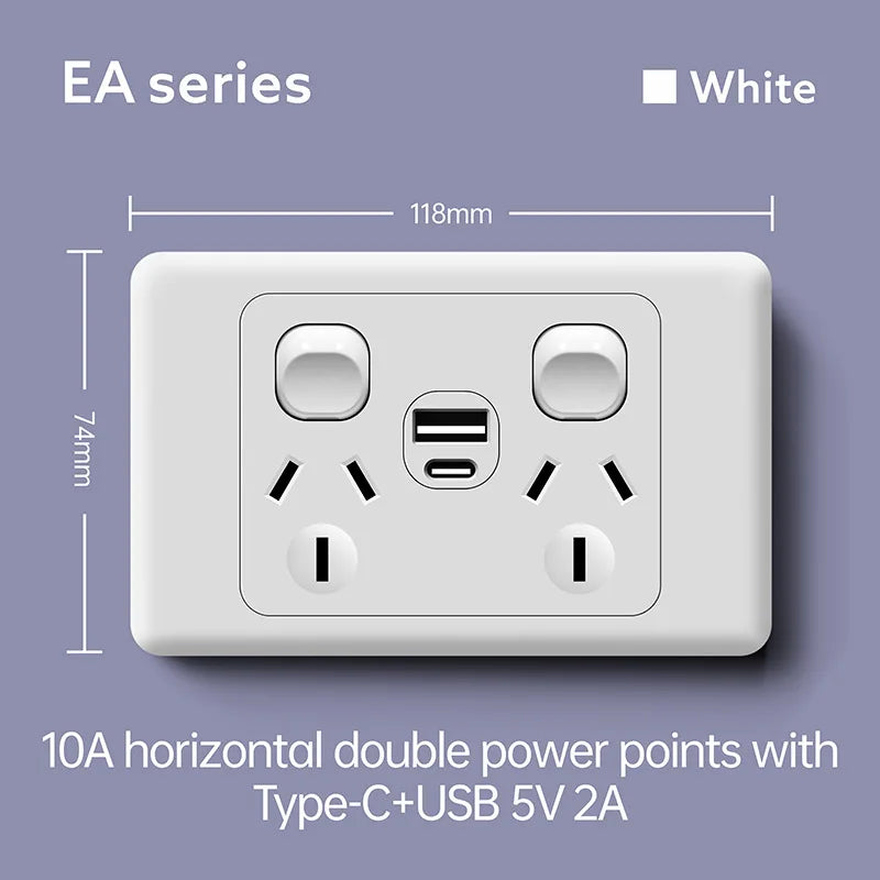 118 Type Australian Standard 1/2/3/4/5/6 Gang Six-hole 15A Wall Switch Socket USB Type-c Port Fast Charging Power Socket Panel