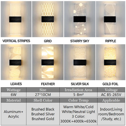Acrylic Indoor Wall Lamp 6W LED Wall Light Modern Nordic Sconce Lamps Balcony Aisle Bedside Lights For Home Decoration AC85-265V