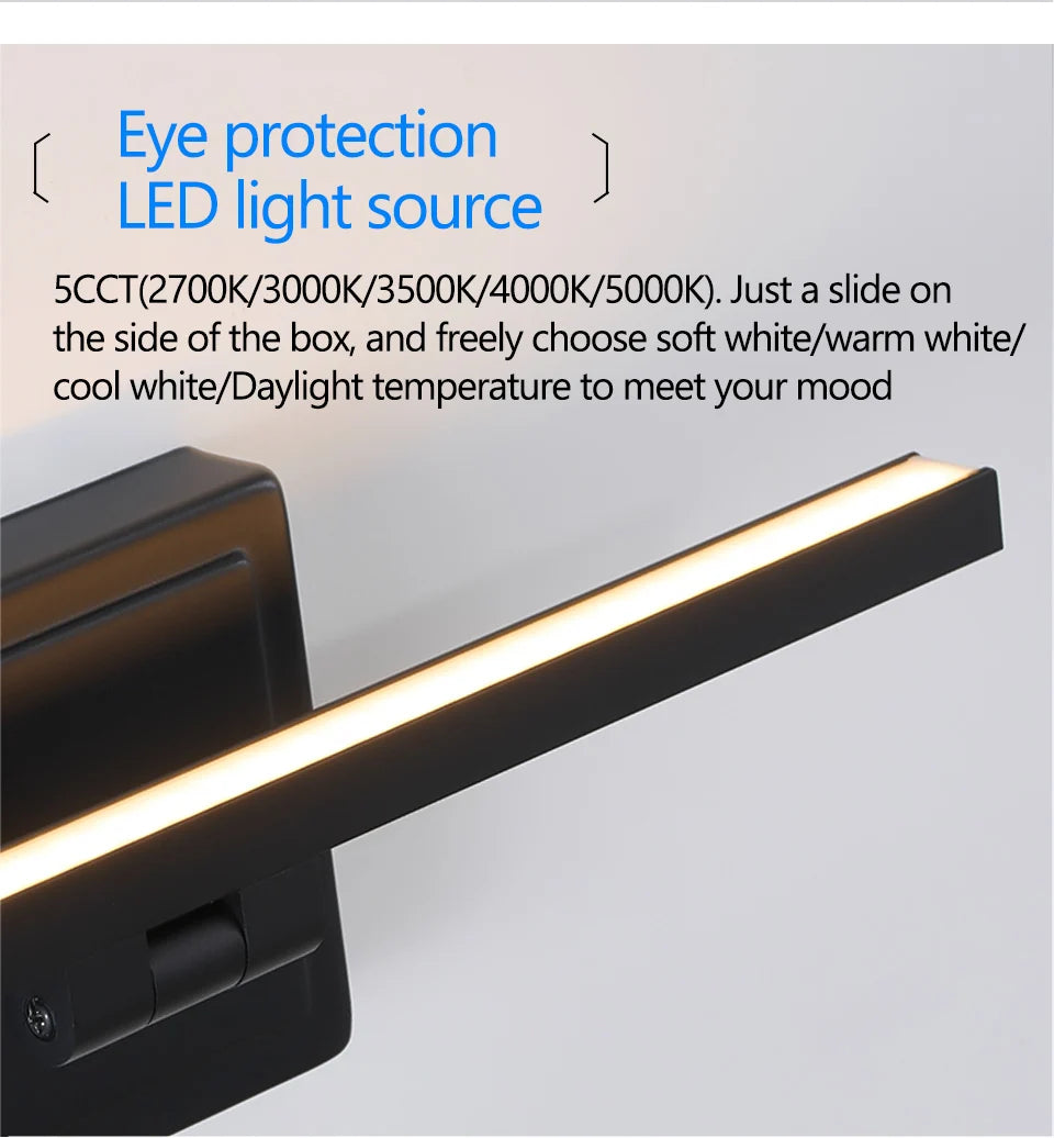Modern Bathroom Vanity Light LED Dimmable 5CCT Bathroom Light Fixture 180° Rotatable for Over Mirror Bar Bathroom Restroom Decor