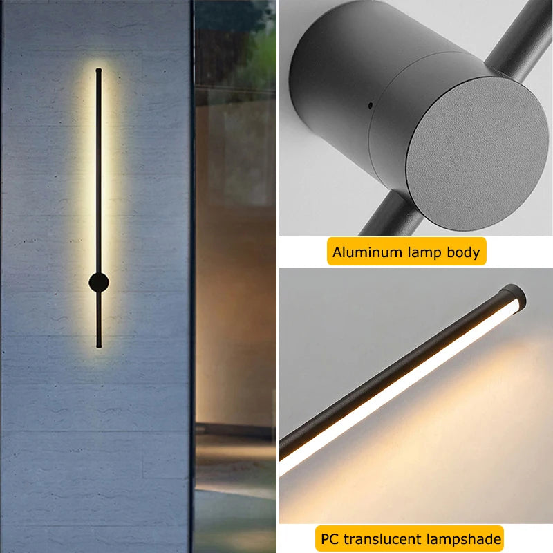 Outdoor Wall Sconces Long Strip IP65 Anti Rust 3000K 4500K 6000K Black Waterproof Linear Wall Mount Lighting for Porch Courtyard