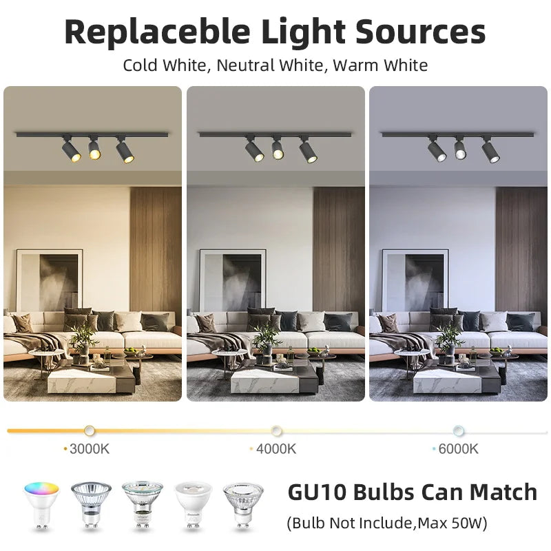 Full Set Track Light Led Ceiling Rail Lights Replaceable GU10 Light Source Spotlight for Living Room Bedroom Led Spot Track Lamp