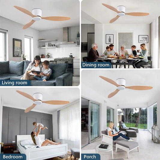 IRALAN 42inch/52inch Ceiling Fan without Light,6-Speed Reversible, Timer, Outdoor Bedroom Living Room-White/Black/Wood