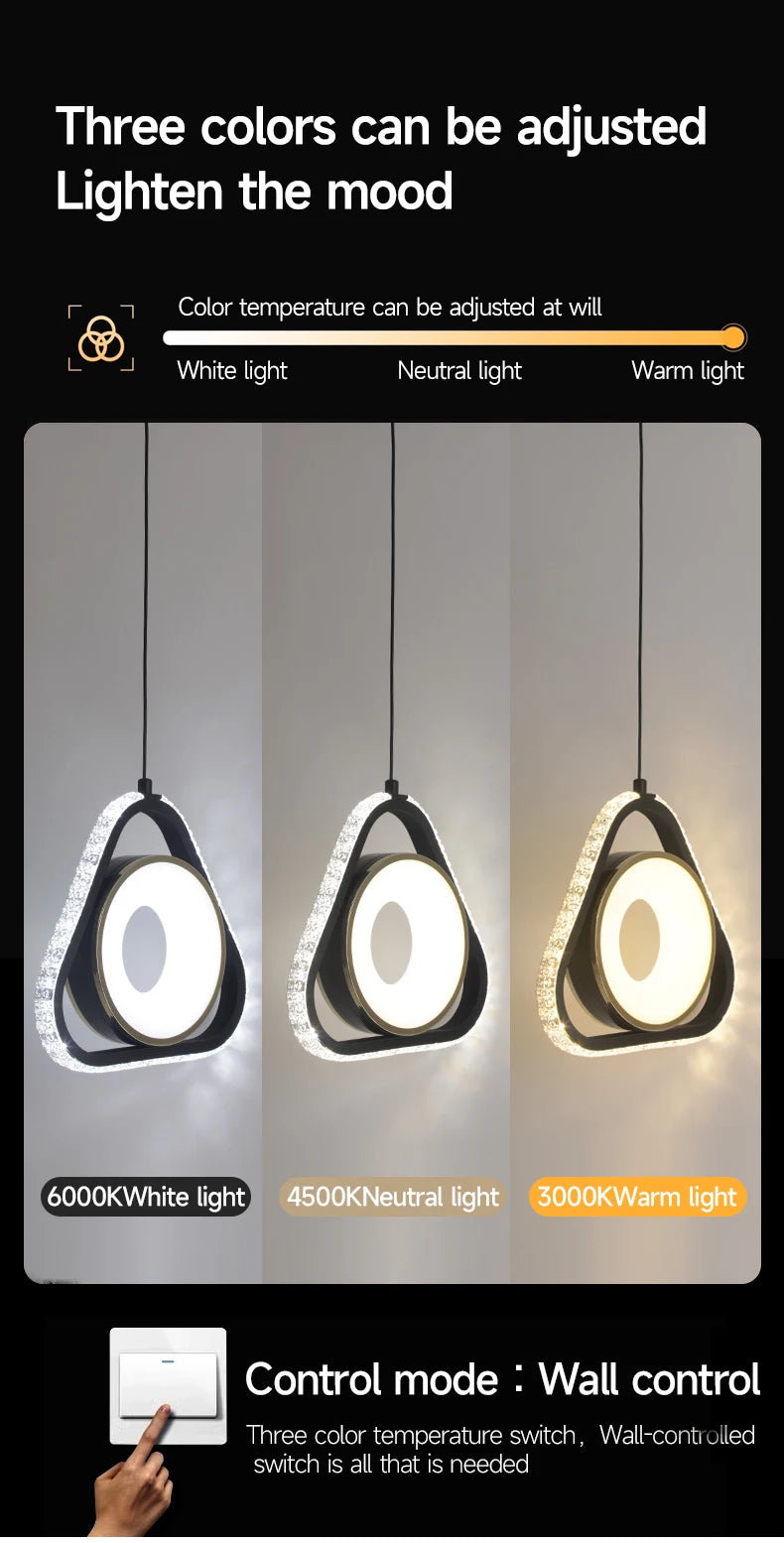 Modern Pendant Lamp Dining Room LED Crystal Design Gold Finish Minimalist Bedroom Bedside Lighting Chandelier for Home Decor