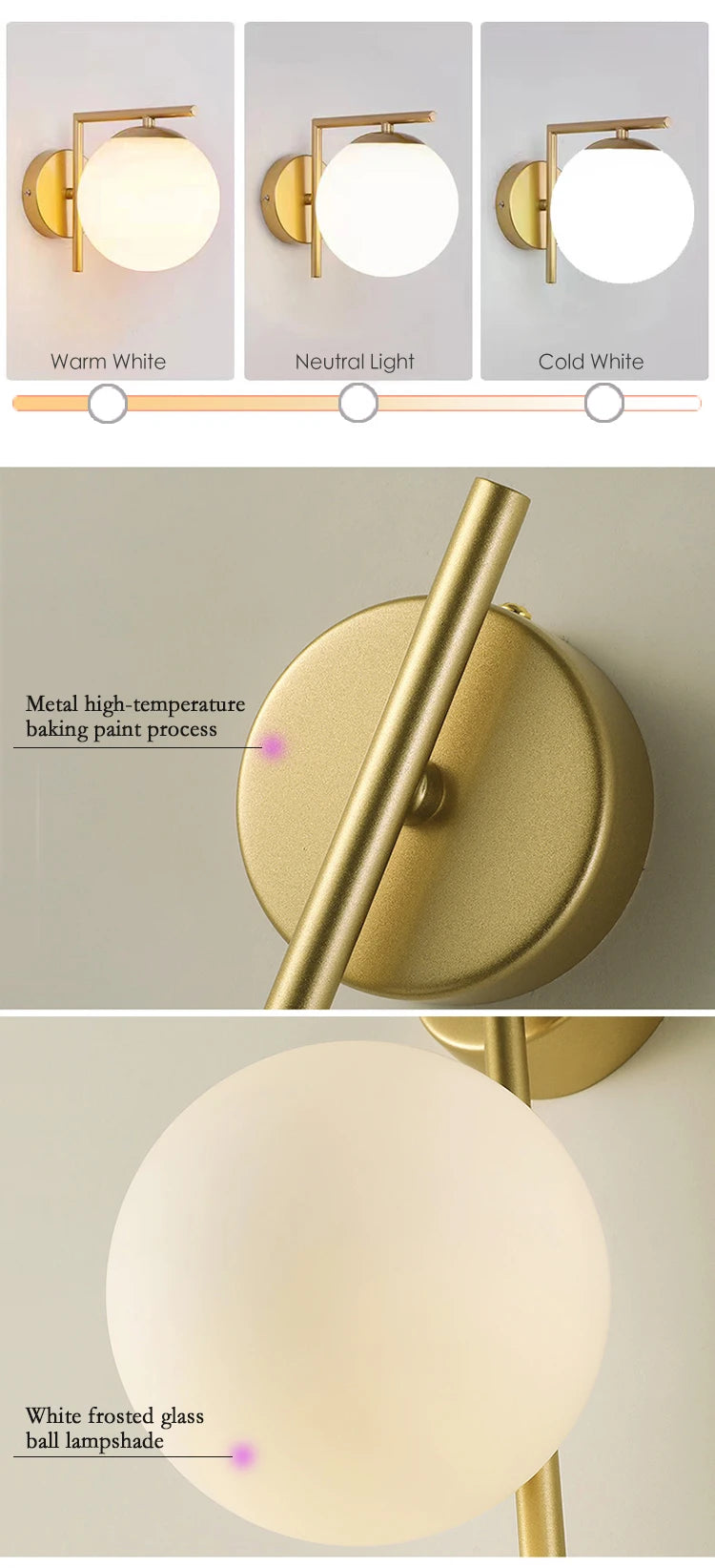 Nordic Home Decoration Lamp White Glass Ball Metal Wall Light 90-260V For Bedroom Corridor Mirror Leisure Area Bedhead Wall Lamp