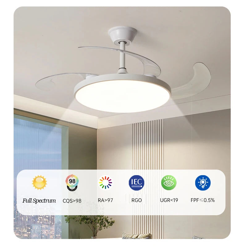 Electric Fan Chandelier Led Ceiling Lamp Room Decoration Dining Table Living Home Silent Bedroom Circulator Fan Light Fixture