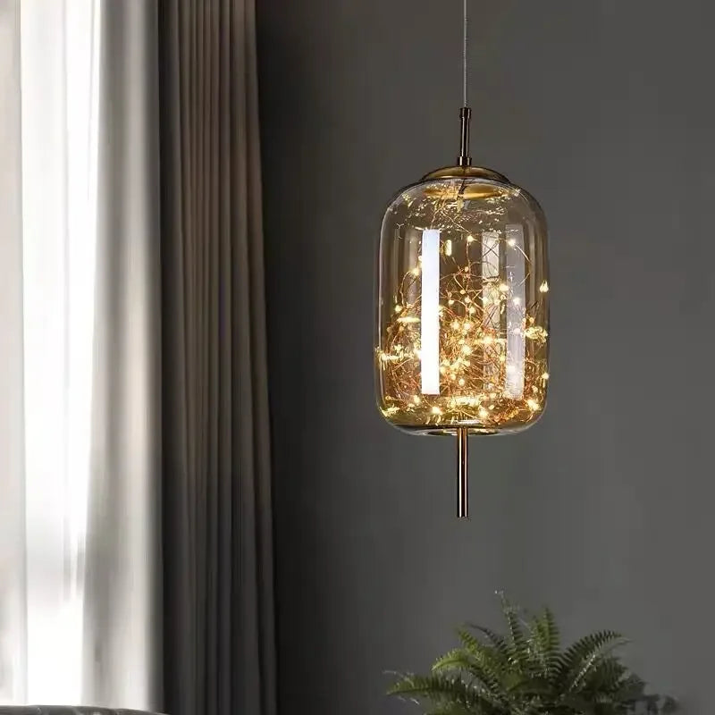 Modern Led Glass Pendant Lights for Bedroom Bedside Bathroom Hanging Lighting Ceiling Chandelier Lamp Decoration String Line