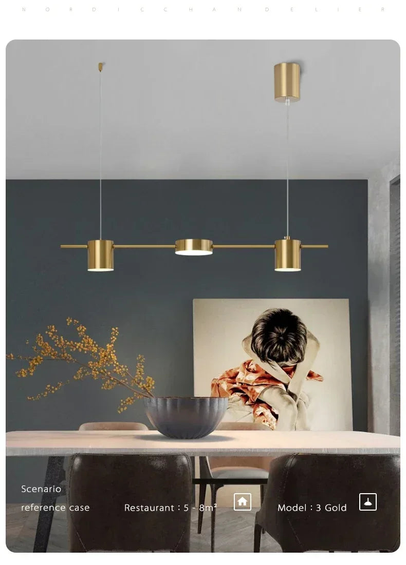 Modern LED Pendant Light, Kitchen Island Dimmable Pendant Light, Black/gold, Lighting Decorative Table Lamp, with Remote Control