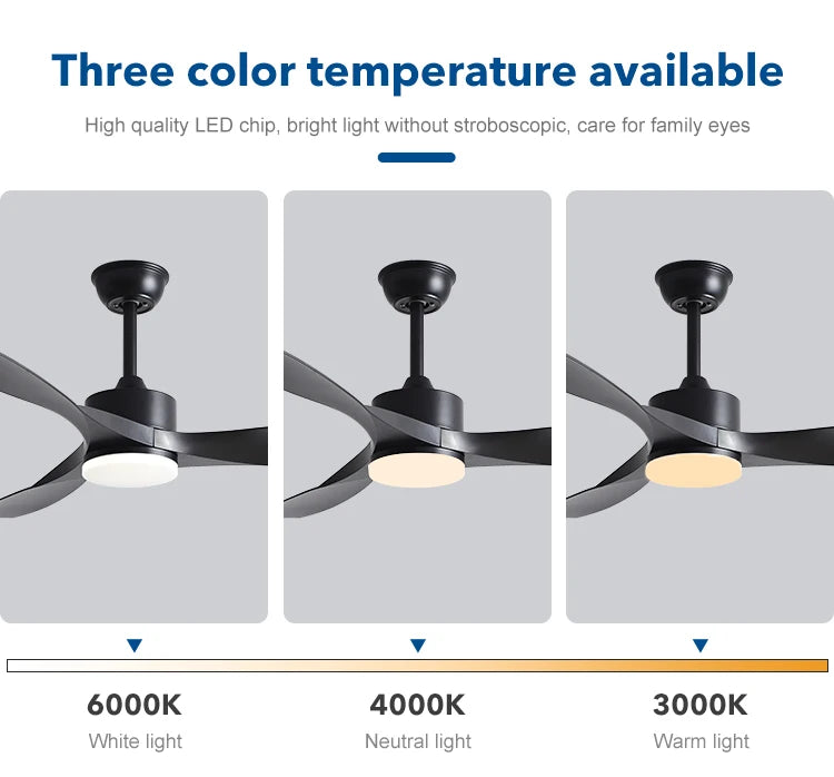 Modern Simple 42 /52 Inch Pure Copper DC Motor Remote Control ABS Blade Led Ceiling Fan With Light Restaurant Fan