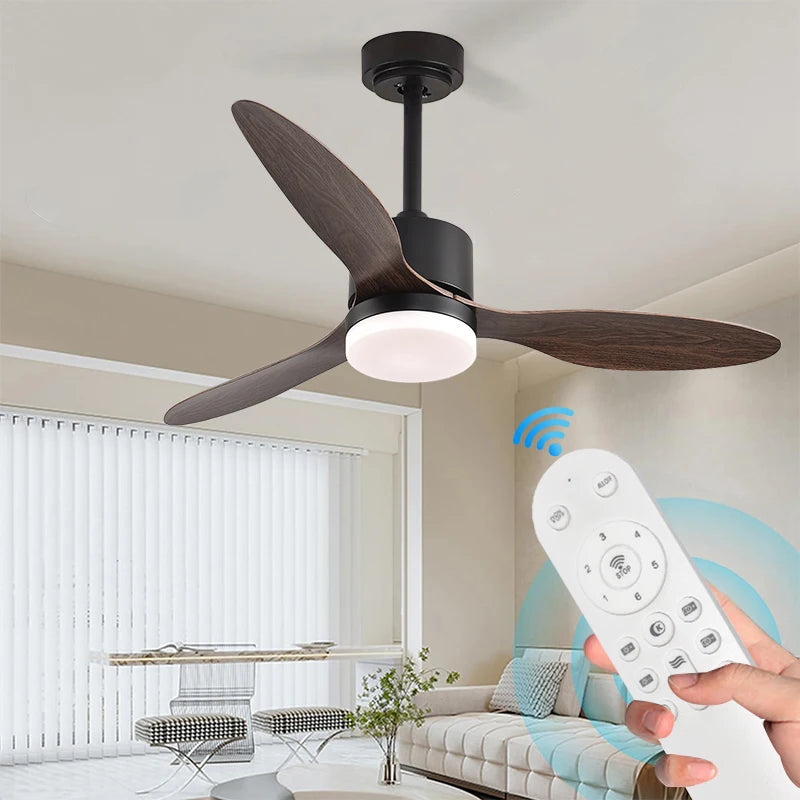 American restaurant fan lamp long page remote control variable frequency dimming Nordic living room ceiling fan with LED lamp