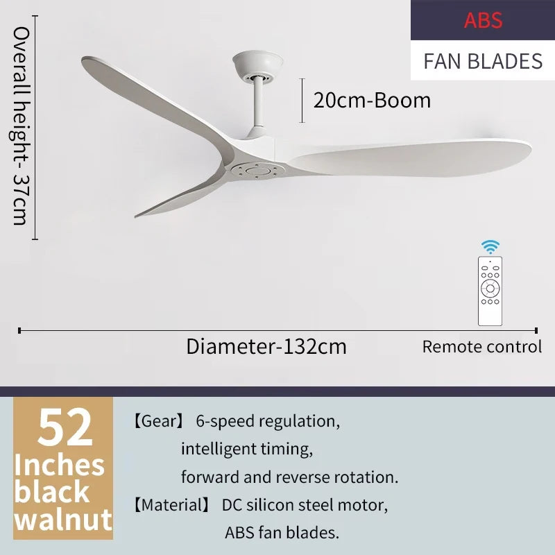 Modern Nordic retro high airflow ceiling fan with remote control for unlit living and dining room pendant lights