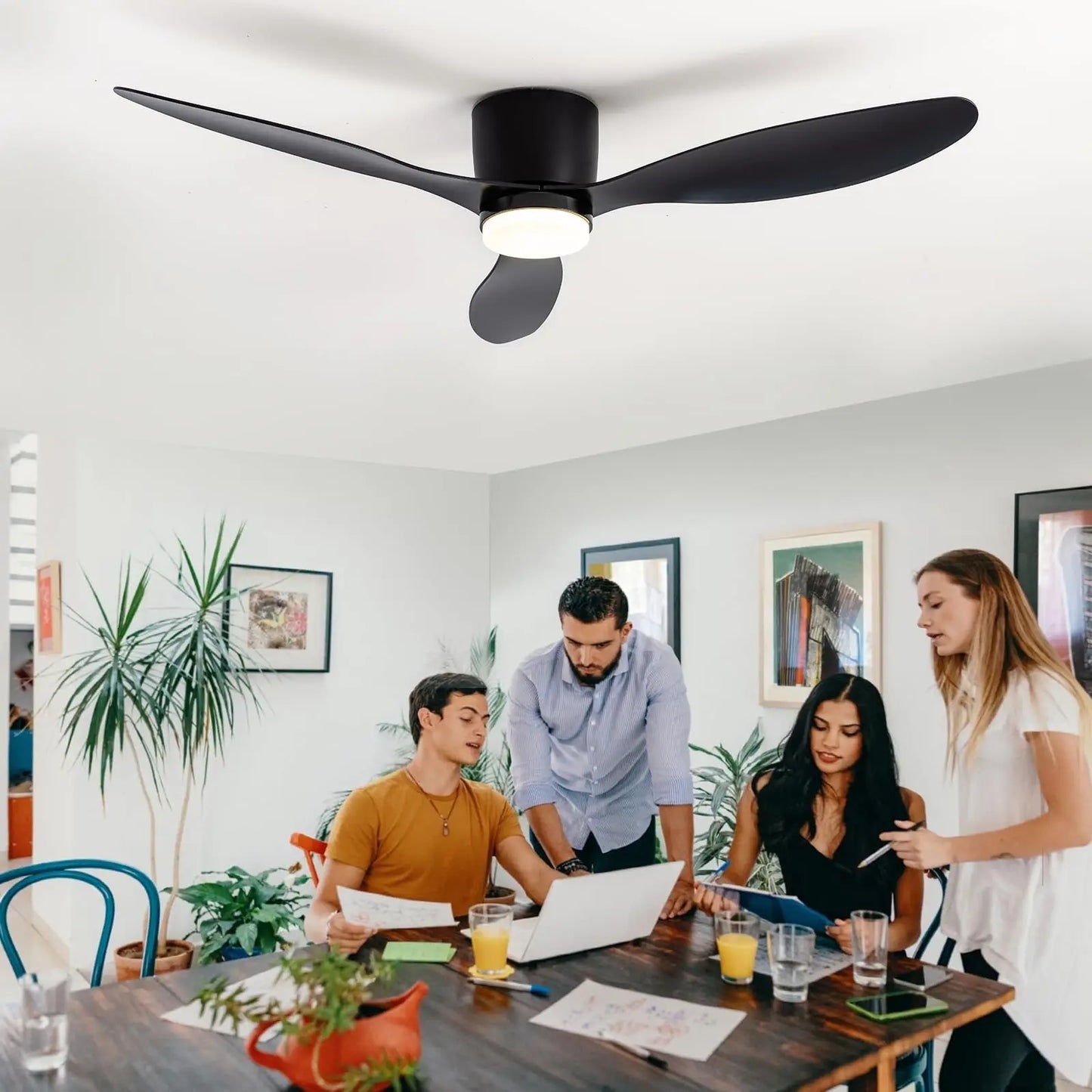 IRALAN Ceiling Fan With Light,42 Inch/52 Inch Low Profile Ceiling Fan with remote control, For Indoor and Covered Outdoor
