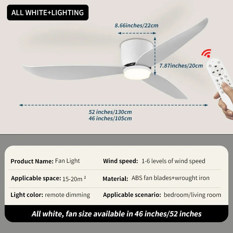 46 52 Inch LED Pendant Light, Bedroom, Dining Room, Living Room, Intelligent Remote Control Dimming Fan, Nordic Style 96-220V