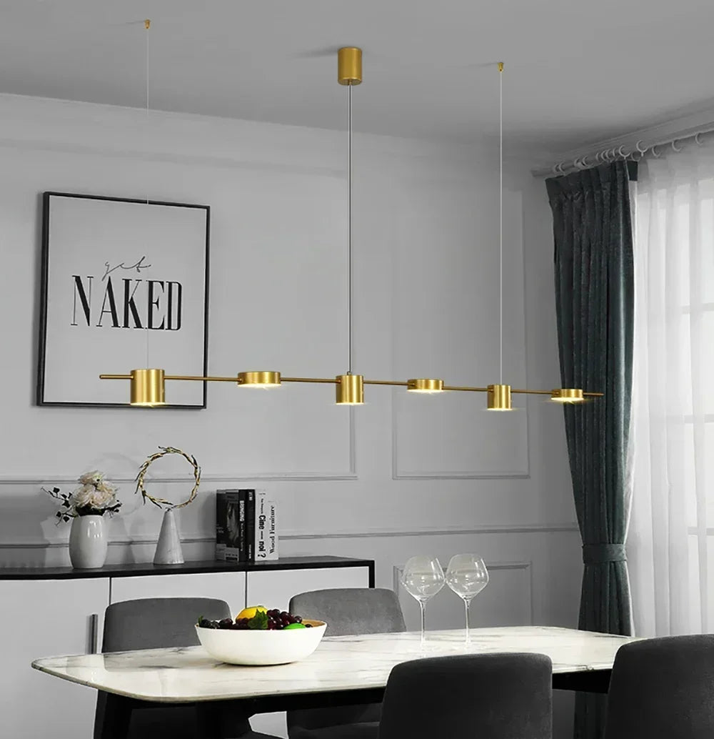 Modern LED Pendant Light Remote Dimming Indoor Lighting Art Ceiling Pendant Light Gold Long Strip Kitchen Restaurant Decoration