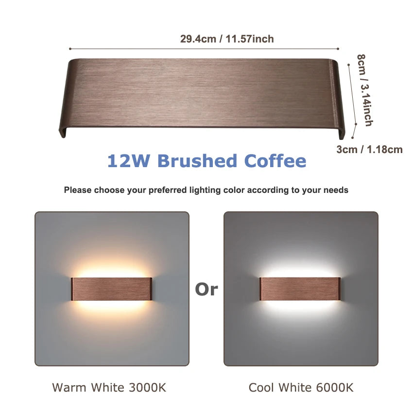 12W LED Indoor Wall Lamp Brushed Gold/Coffee Aluminum Wall Light Up and Down or Left and Right Glow Decorative Lighting Fixtures