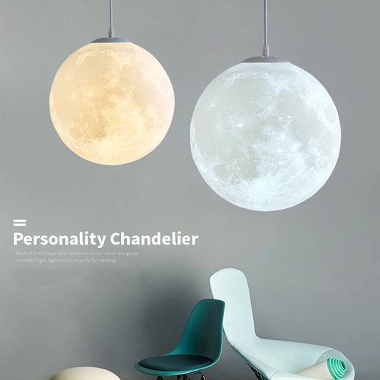 Modern Creative Design Moon Pendant Light Plastic Ball Shade Imitate Moon Surface Chandelier Restaurant Home Decor Hanging Lamps
