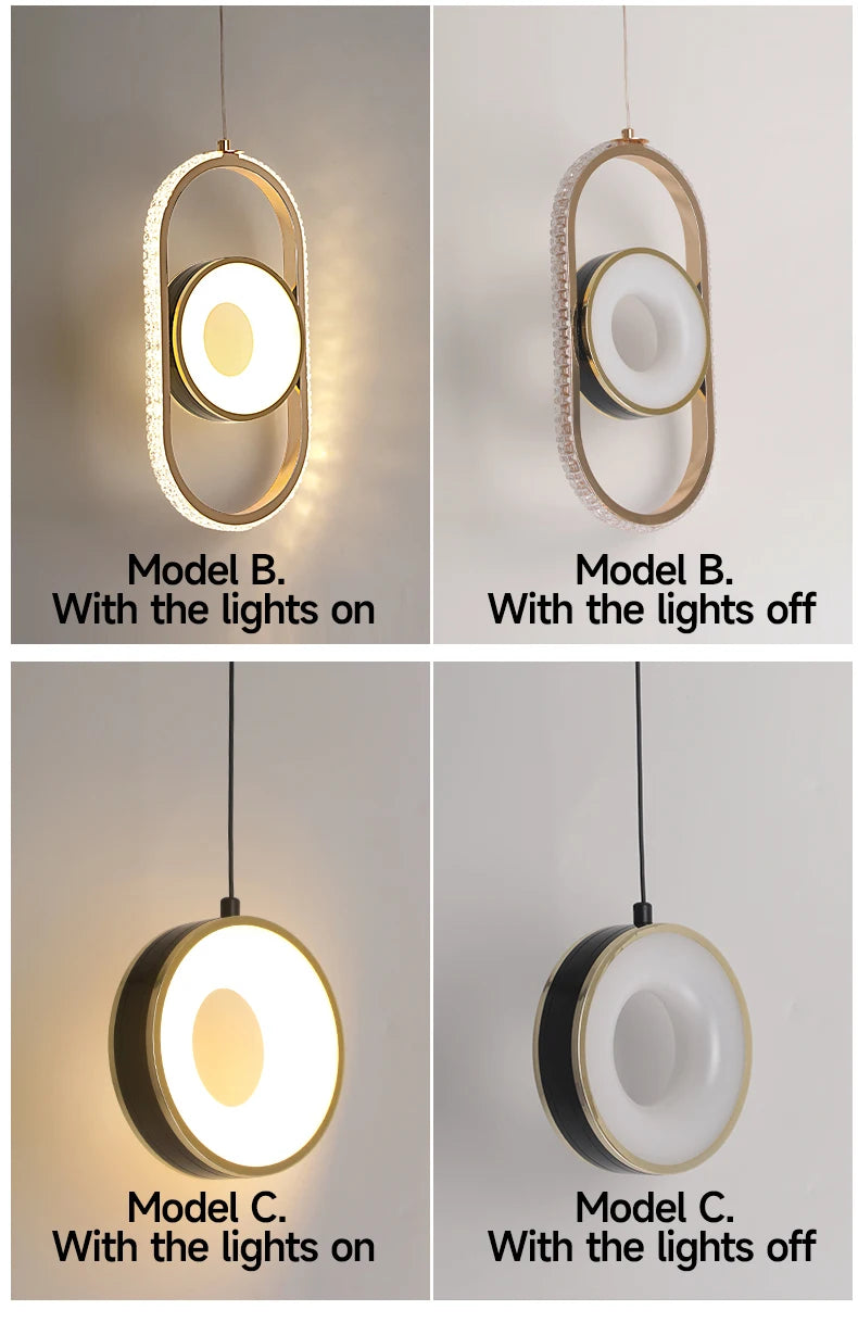 Modern Pendant Lamp Dining Room LED Crystal Design Gold Finish Minimalist Bedroom Bedside Lighting Chandelier for Home Decor