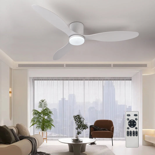 52 Inch Modern Black White Low Floor DC Motor Ceiling Fans With Remote Control Simple Ceiling Fan Light Home Fan