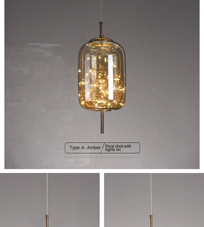 Modern Led Glass Pendant Lights for Bedroom Bedside Bathroom Hanging Lighting Ceiling Chandelier Lamp Decoration String Line