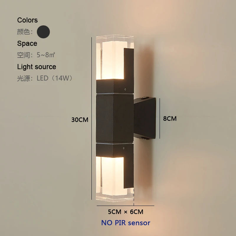 Aluminum PIR sensor outdoor wall lamp waterproof staircase hallway minimalist exterior wall lamp courtyard balcony wall lamp