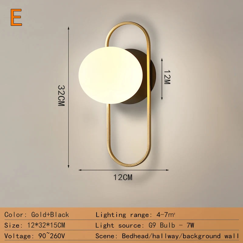 Nordic Home Decoration Lamp White Glass Ball Metal Wall Light 90-260V For Bedroom Corridor Mirror Leisure Area Bedhead Wall Lamp