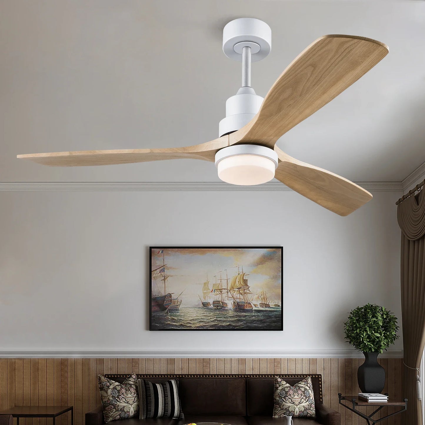 42/52 Inch Solid Wood Ceiling Fan, for Living Rooms, Bedrooms, Dining Rooms, and Study Rooms, with Remote Control Fan Lights
