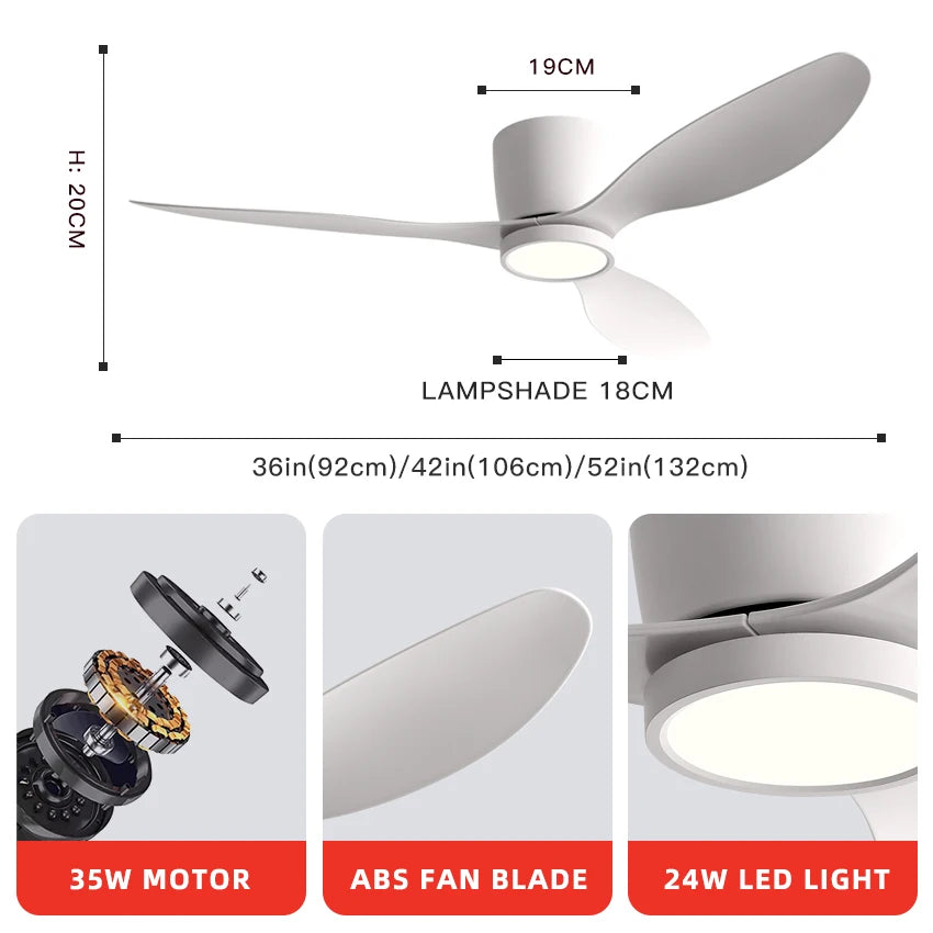 FUMANJIA 36/42/52 Inch Inverter Ceiling Fan with Light, Super - Silent, Ideal for Bedroom, Dining, Living Room & Office