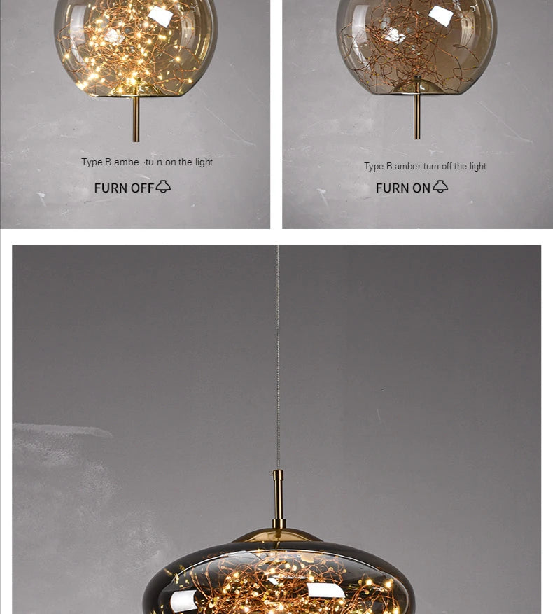Modern Led Glass Pendant Lights for Bedroom Bedside Bathroom Hanging Lighting Ceiling Chandelier Lamp Decoration String Line