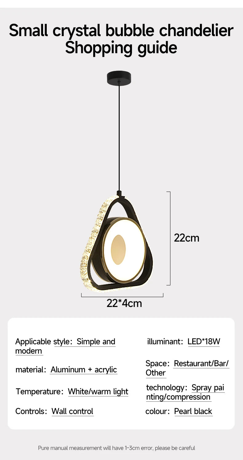 Modern Pendant Lamp Dining Room LED Crystal Design Gold Finish Minimalist Bedroom Bedside Lighting Chandelier for Home Decor