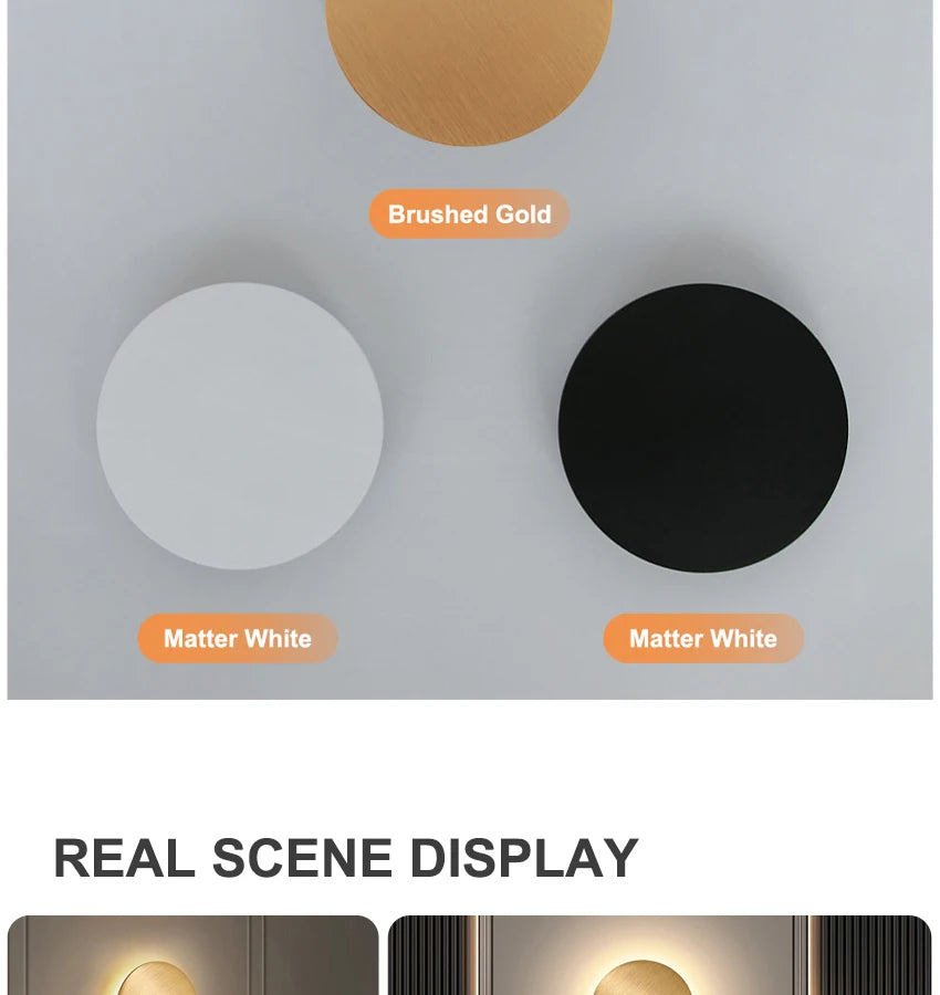Modern Round Wall Lamp 15cm/20cm LED Black/White/Gold Aluminum Acrylic Light Fixture Easy Install for Living Room Bedroom 