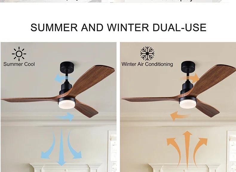 42/52 Inch Solid Wood Ceiling Fan, for Living Rooms, Bedrooms, Dining Rooms, and Study Rooms, with Remote Control Fan Lights