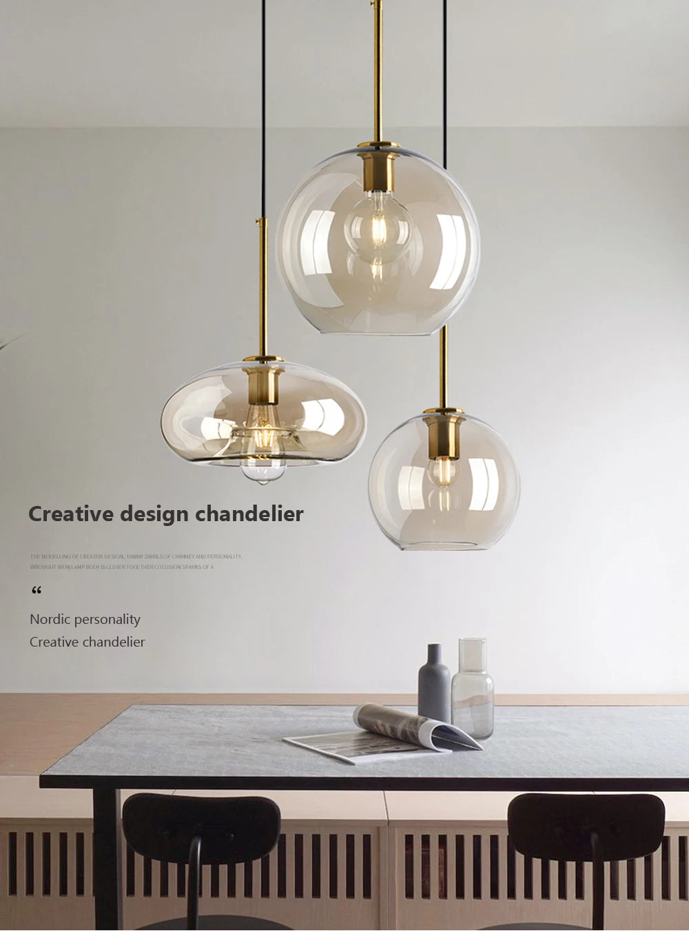 Modern Nordic hanging loft Glass lustre Pendant Light industrial decor Lights Fixtures E27/E26 for Kitchen Restaurant Lamp