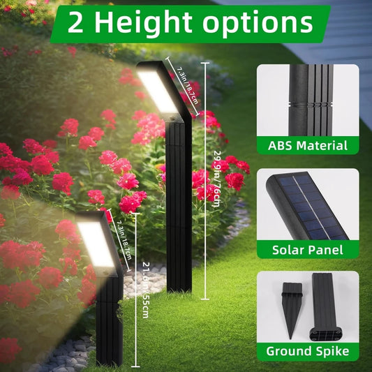 Solar Pathway Lights Outdoor 3 Modes (White/Natural/Warm), 90 LEDs Solar Garden Lighting Adjustable Height for Yard, Driveway