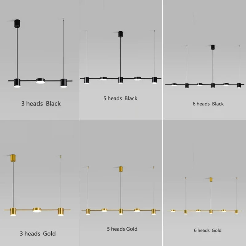 Modern LED Pendant Light Remote Dimming Indoor Lighting Art Ceiling Pendant Light Gold Long Strip Kitchen Restaurant Decoration