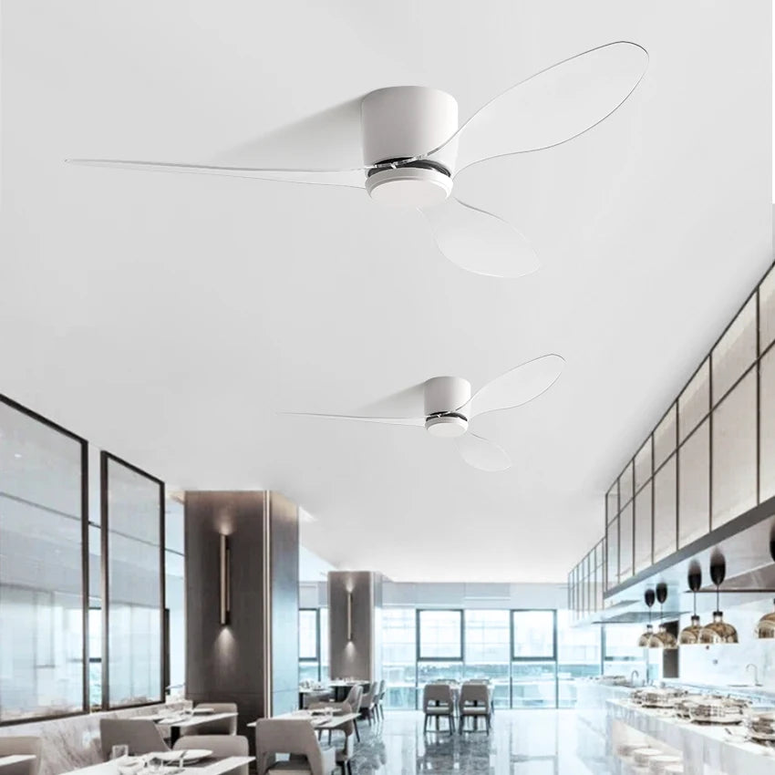 Minimalist Household Ceiling Fan Light for Living Room/Restaurant, Transparent PC Blades, Inverter DC Motor & 6-Speed Adjustment