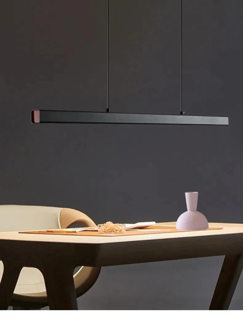 Nordic Minimalist Dining Table Pendant Lamp Modern Kitchen Bar Chandelier Black White Office Long Strip Hanging Light Fixture