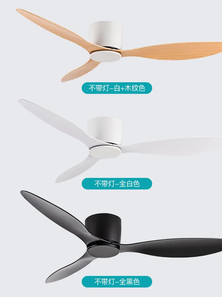 42 52 Inch Ceiling Fans No Light DC Motor Remote Control Cooling Fans Lamp Low Floor Ceiling Fan White wood Black Color FANS