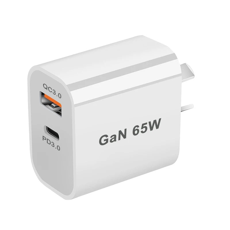 65W GaN USB-C Fast Charger - PD3.0 Quick Charger with Dual Ports for iPhone 15,Xiaomi,POCO,Samsung,Oneplus -Compact and Portable