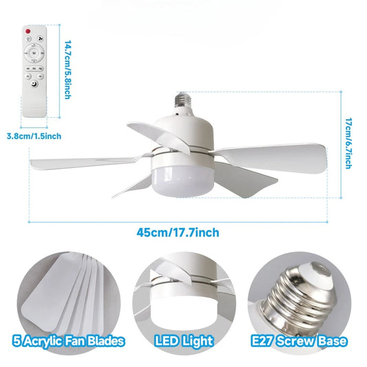 1/2PCS LED Ceiling Fan Lights E27 with Remote Control 3 Colors Dimmable Modern Fan Lights for Living Room Kitchen Bedroom Decor