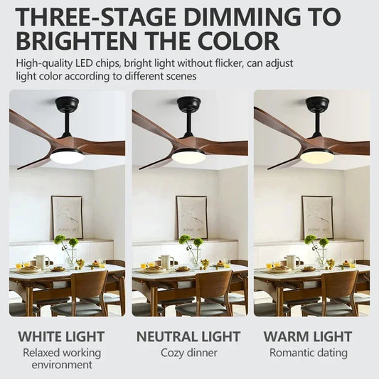 36/42/52/60 Inch Modern Ceiling Fan with LED Light DC Motor Silver Finish 3 Blade Fan Remote Control for Home Office