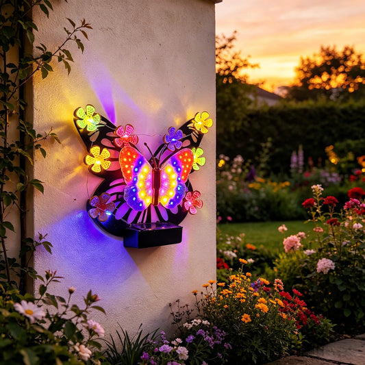 Solar Outdoor Butterfly Wall Decor Metal Decorative Lights Waterproof Butterfly Decoration for Outside Patio Yard Porch