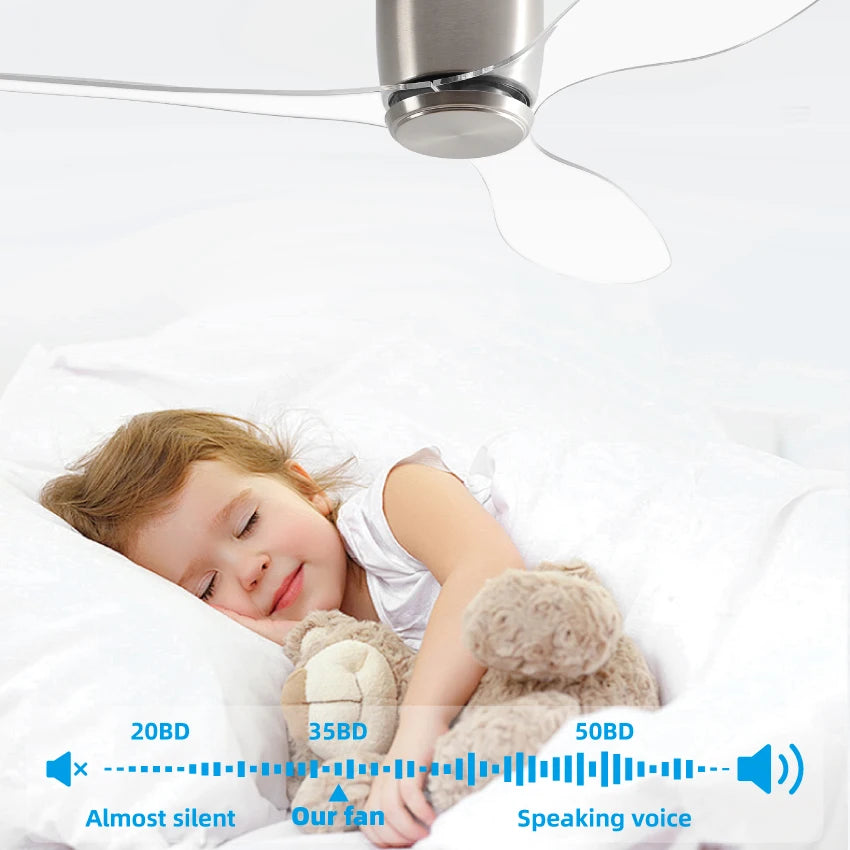 Minimalist Household Ceiling Fan Light for Living Room/Restaurant, Transparent PC Blades, Inverter DC Motor & 6-Speed Adjustment