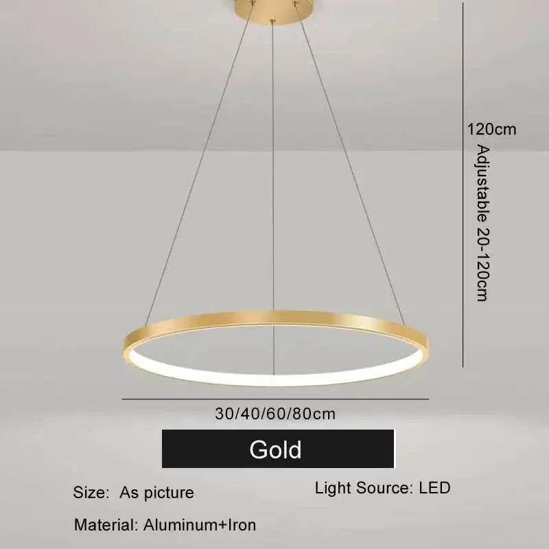 Nordic Ring Led Chandelier Lighting Aluminium Circle Lustre Dinning Room Pendant Lamp Black White Gold Frame Led Lamp Fixtures