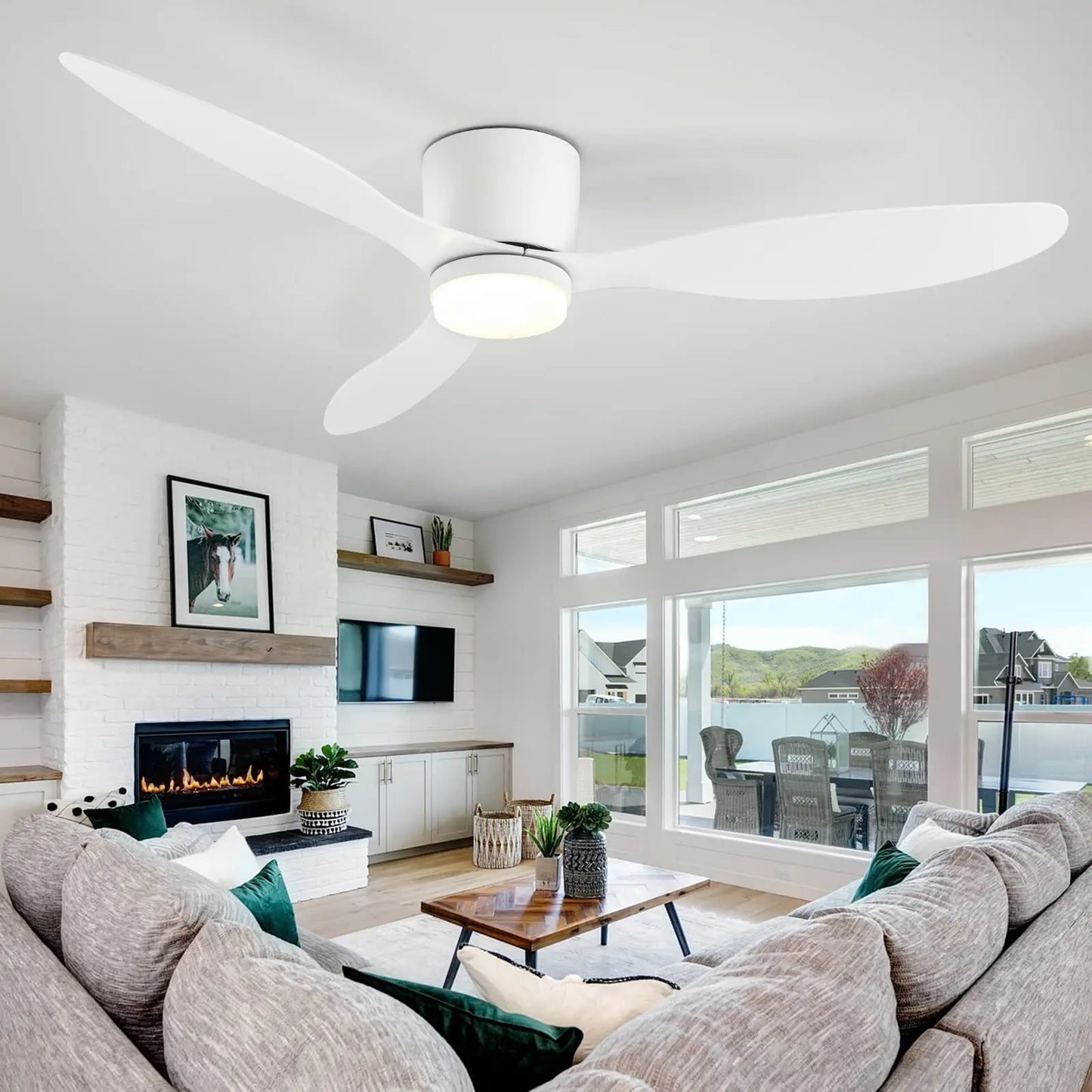 IRALAN Ceiling Fan With Light, 6-speed choice, Reversible DC motor, 3CCT, Dimmable, Whisper, Easy Install, black/White/Wood