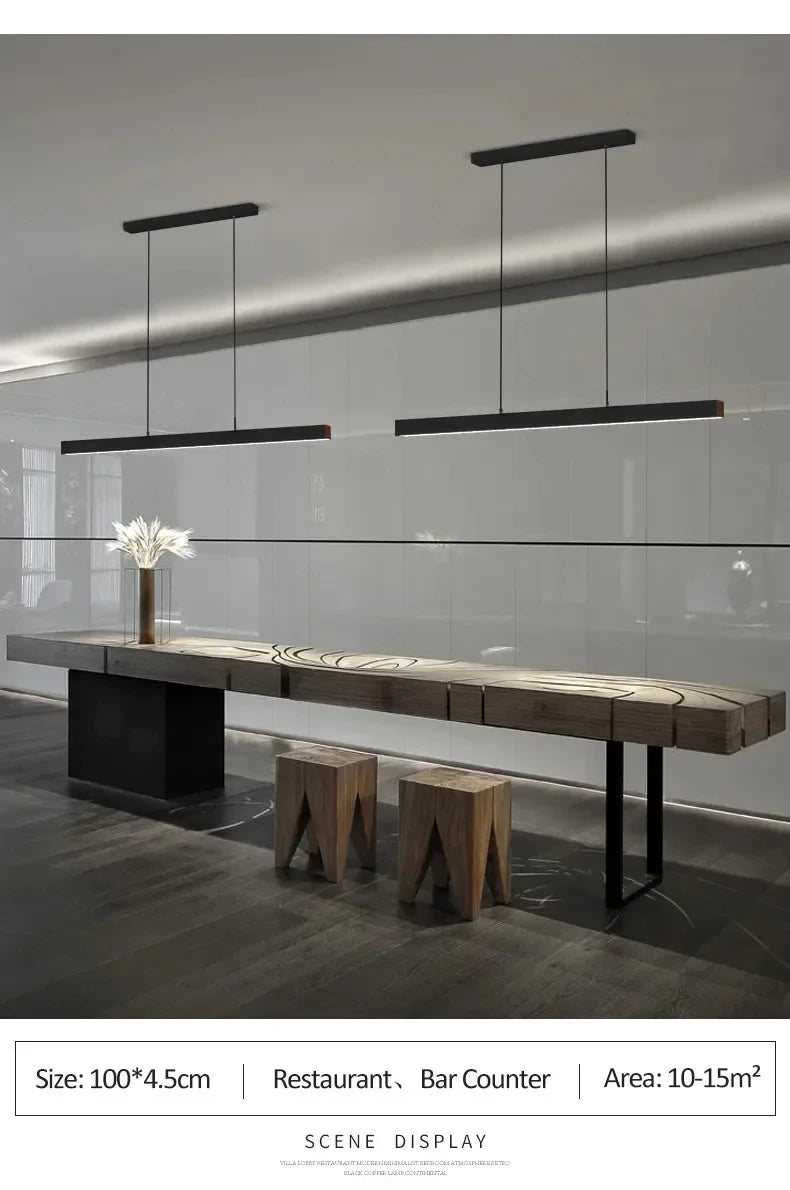 Nordic Minimalist Dining Table Pendant Lamp Modern Kitchen Bar Chandelier Black White Office Long Strip Hanging Light Fixture
