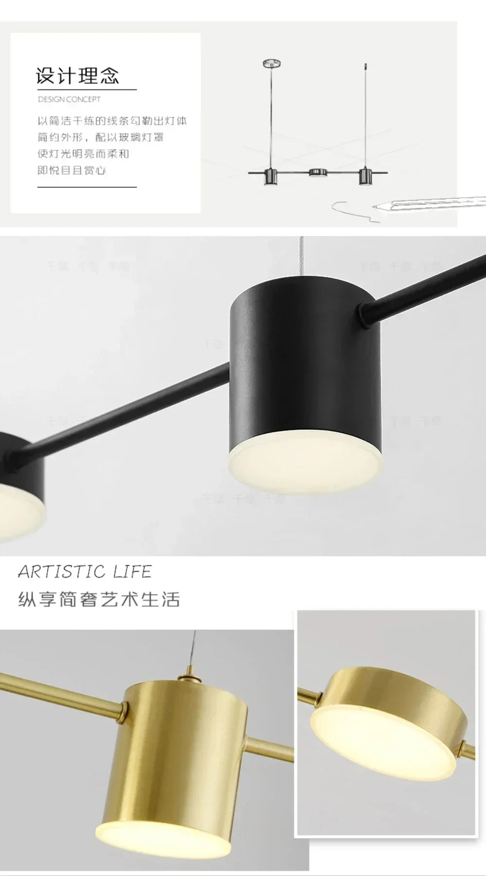 Modern LED Pendant Light Remote Dimming Indoor Lighting Art Ceiling Pendant Light Gold Long Strip Kitchen Restaurant Decoration