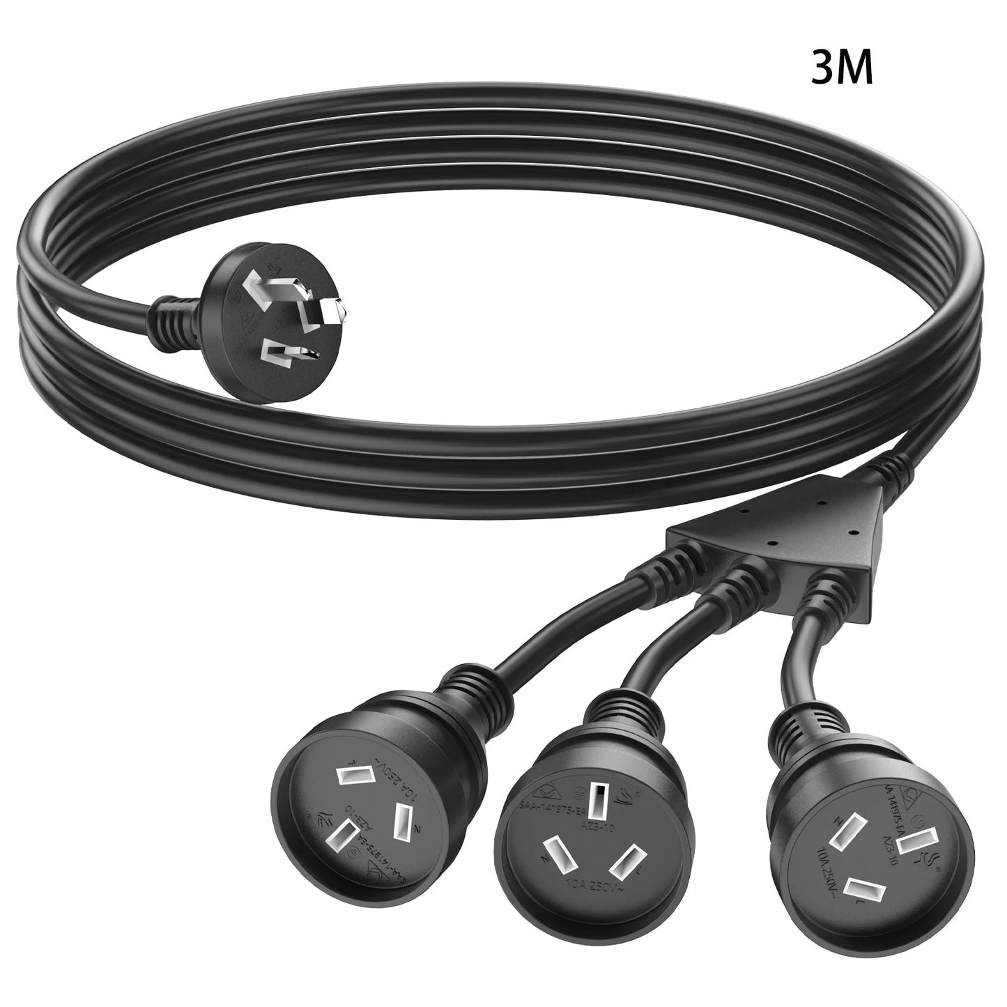 1 to 3 ways power extension cord, 2/3meters AU Plug Power cable with 3 outlets for Home Office
