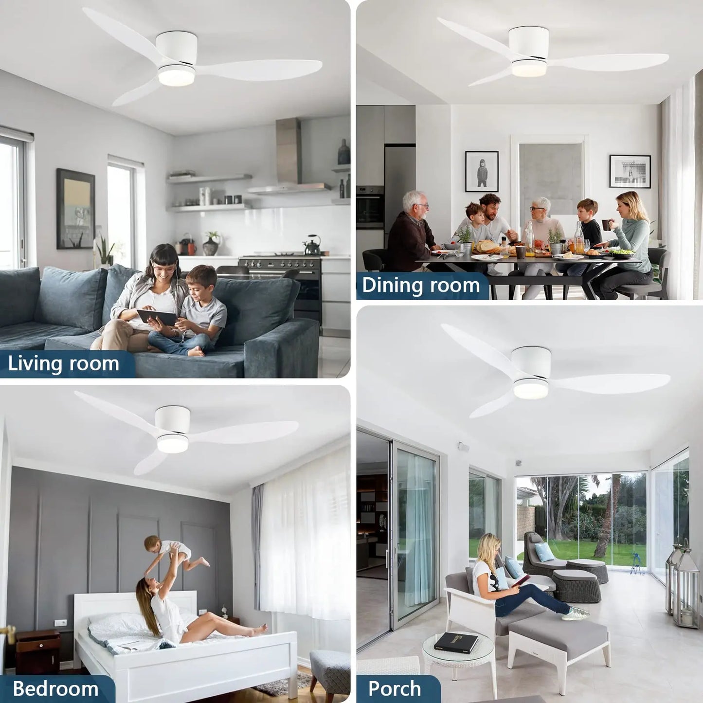 IRALAN 42 inch/52 inch Ceiling Fan with Light Remote Control, Modern Ceiling Fan for Bedroom, Living Room-Black/White/Wood